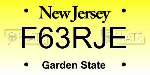 F63RJE New Jersey License Plate