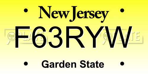 F63RYW New Jersey License Plate