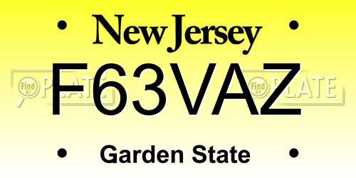 F63VAZ New Jersey License Plate