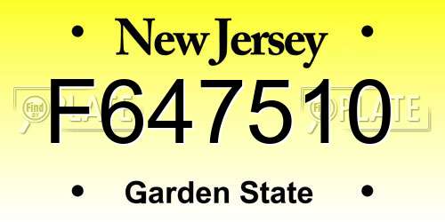 F647510 New Jersey License Plate