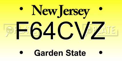 F64CVZ New Jersey License Plate