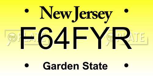 F64FYR New Jersey License Plate