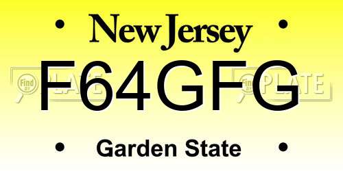 F64GFG New Jersey License Plate