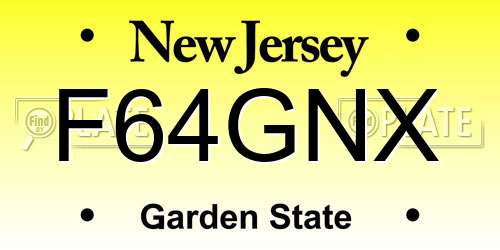 F64GNX New Jersey License Plate