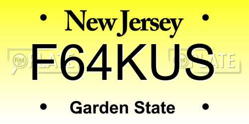 F64KUS New Jersey License Plate