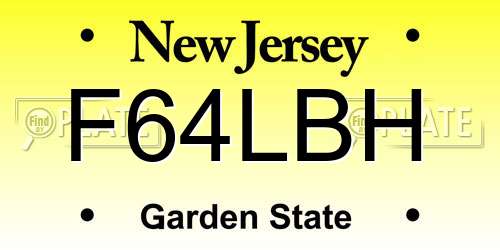 F64LBH New Jersey License Plate
