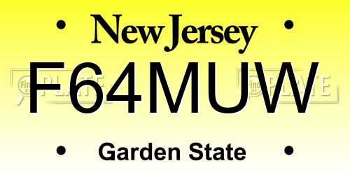 F64MUW New Jersey License Plate