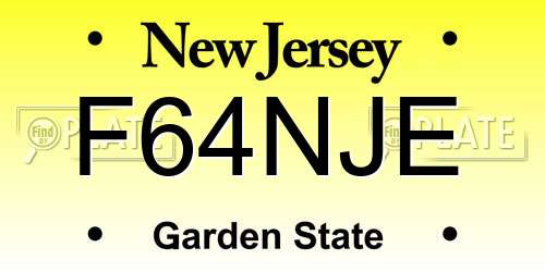 F64NJE New Jersey License Plate