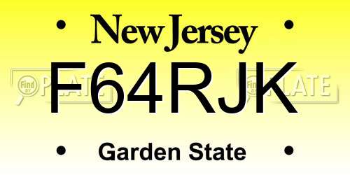F64RJK New Jersey License Plate