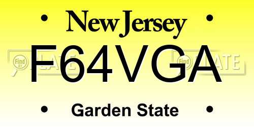 F64VGA New Jersey License Plate