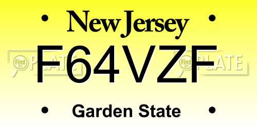 F64VZF New Jersey License Plate