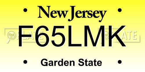 F65LMK New Jersey License Plate
