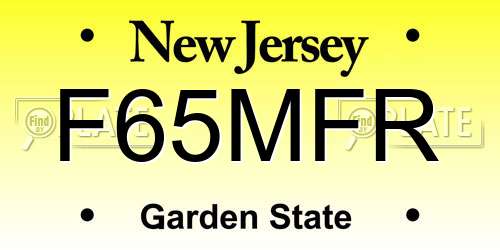 F65MFR New Jersey License Plate