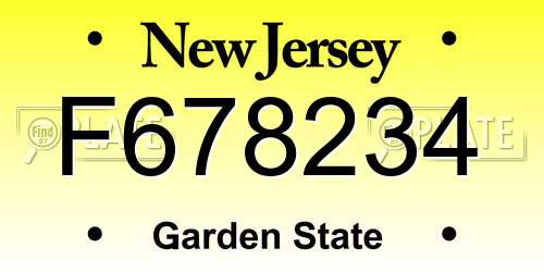 F678234 New Jersey License Plate