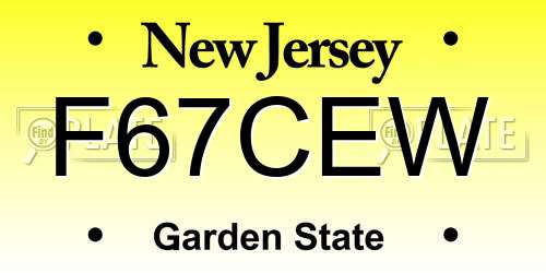 F67CEW New Jersey License Plate
