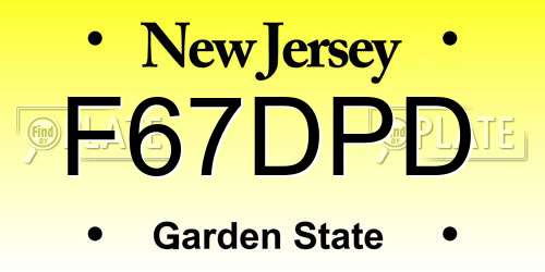 F67DPD New Jersey License Plate