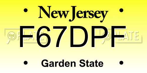 F67DPF New Jersey License Plate