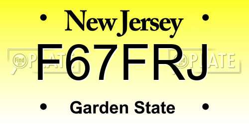 F67FRJ New Jersey License Plate