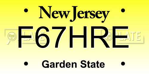 F67HRE New Jersey License Plate