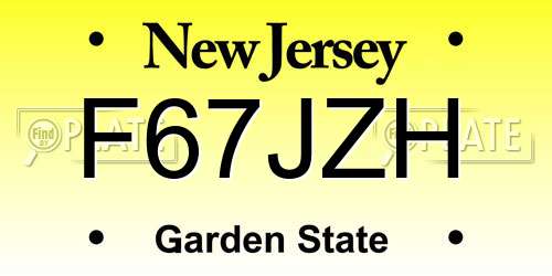 F67JZH New Jersey License Plate