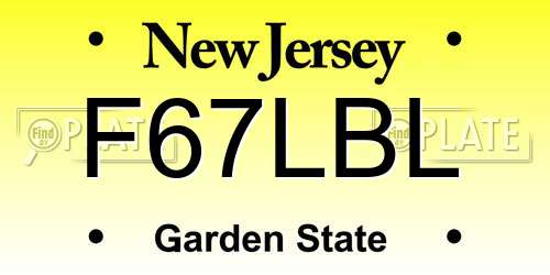 F67LBL New Jersey License Plate