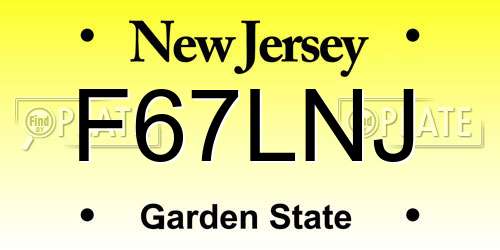 F67LNJ New Jersey License Plate
