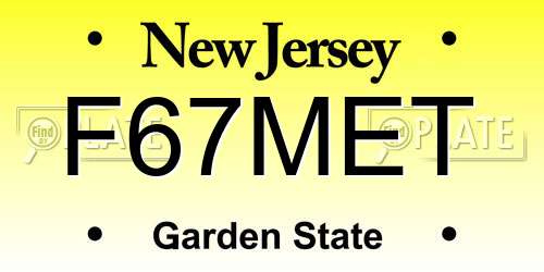 F67MET New Jersey License Plate