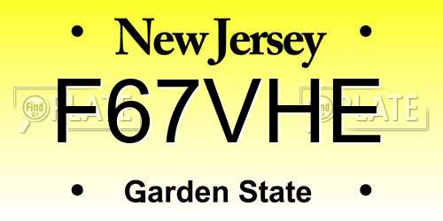 F67VHE New Jersey License Plate