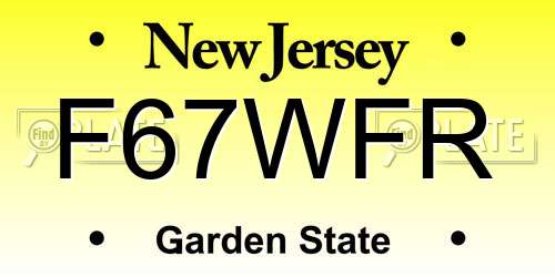 F67WFR New Jersey License Plate