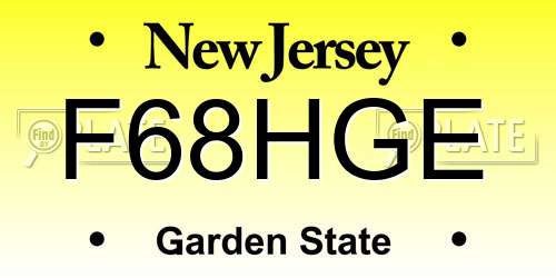 F68HGE New Jersey License Plate