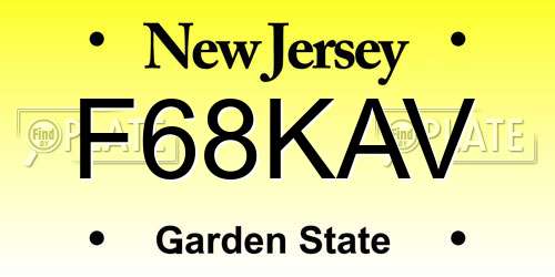 F68KAV New Jersey License Plate