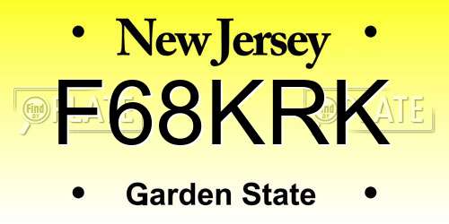 F68KRK New Jersey License Plate