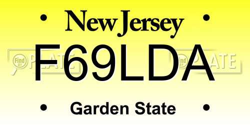 F69LDA New Jersey License Plate