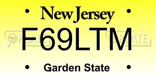 F69LTM New Jersey License Plate