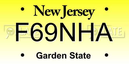 F69NHA New Jersey License Plate