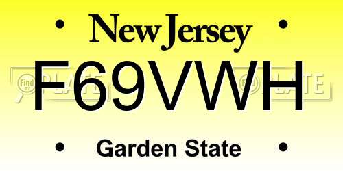 F69VWH New Jersey License Plate