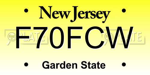 F70FCW New Jersey License Plate
