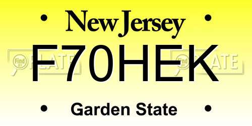 F70HEK New Jersey License Plate