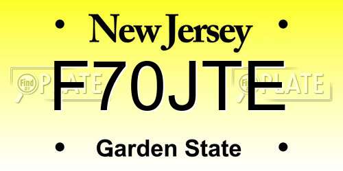 F70JTE New Jersey License Plate
