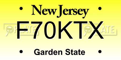 F70KTX New Jersey License Plate