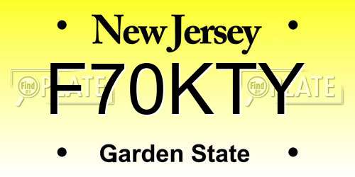 F70KTY New Jersey License Plate