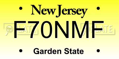F70NMF New Jersey License Plate