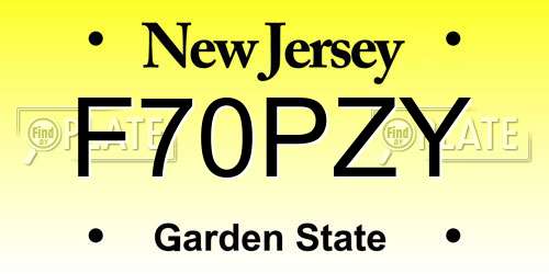 F70PZY New Jersey License Plate