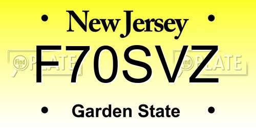 F70SVZ New Jersey License Plate