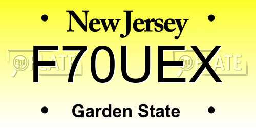 F70UEX New Jersey License Plate