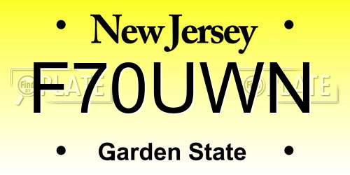 F70UWN New Jersey License Plate