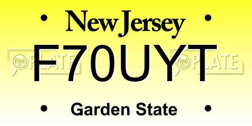 F70UYT New Jersey License Plate