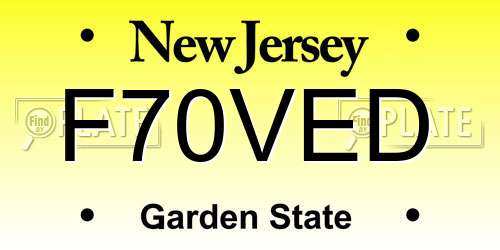 F70VED New Jersey License Plate