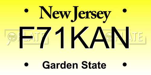 F71KAN New Jersey License Plate