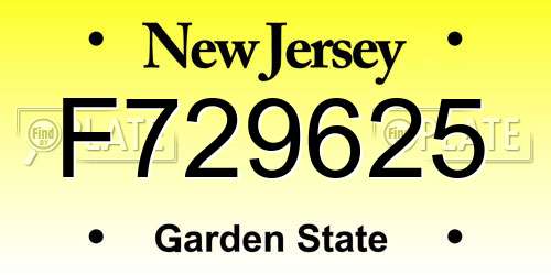 F729625 New Jersey License Plate